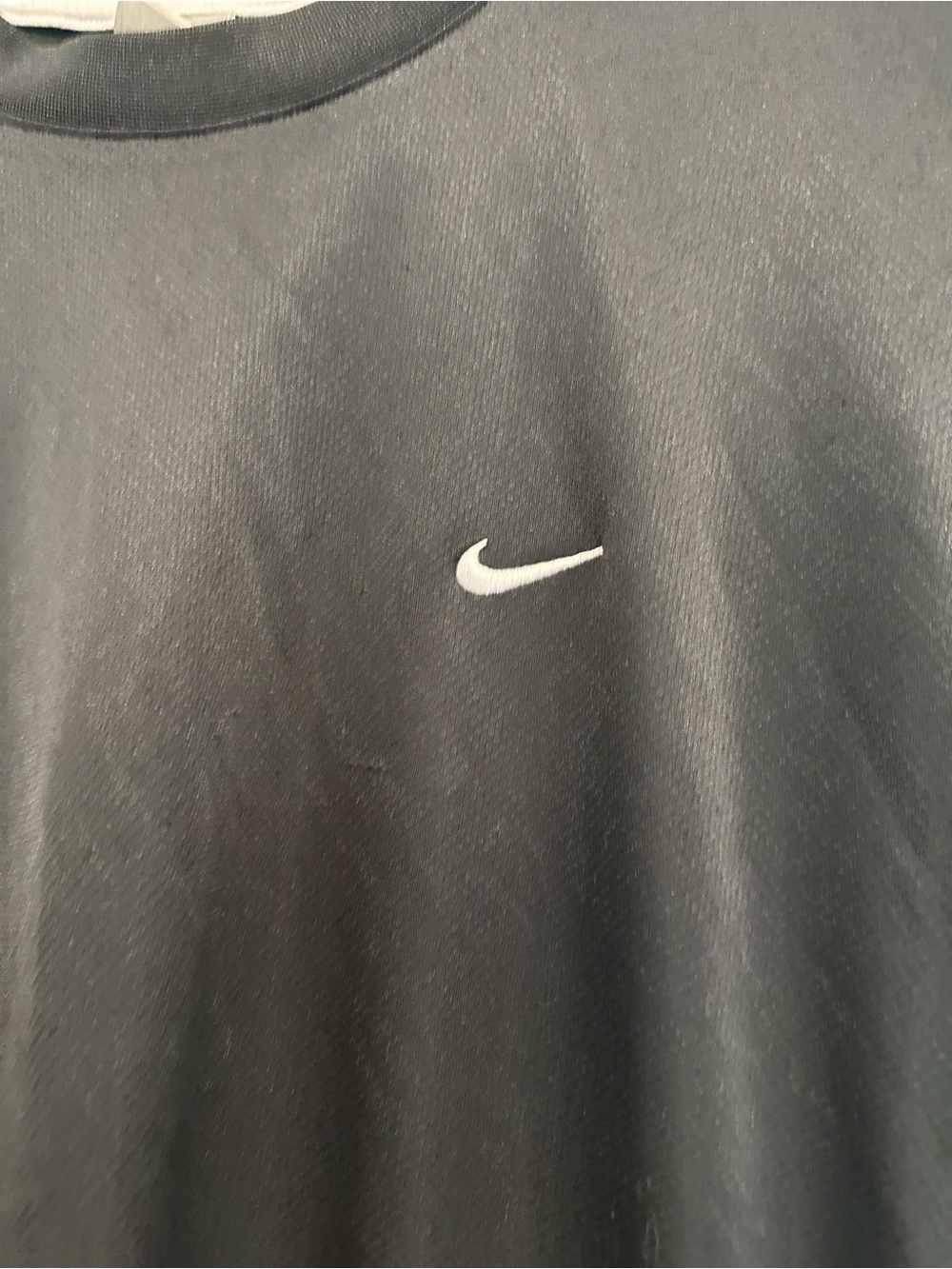 VTG Nike Y2K Dri-Fit Sz:L athletic lightweight Black mesh weave Tee white piping - Picture 9 of 13